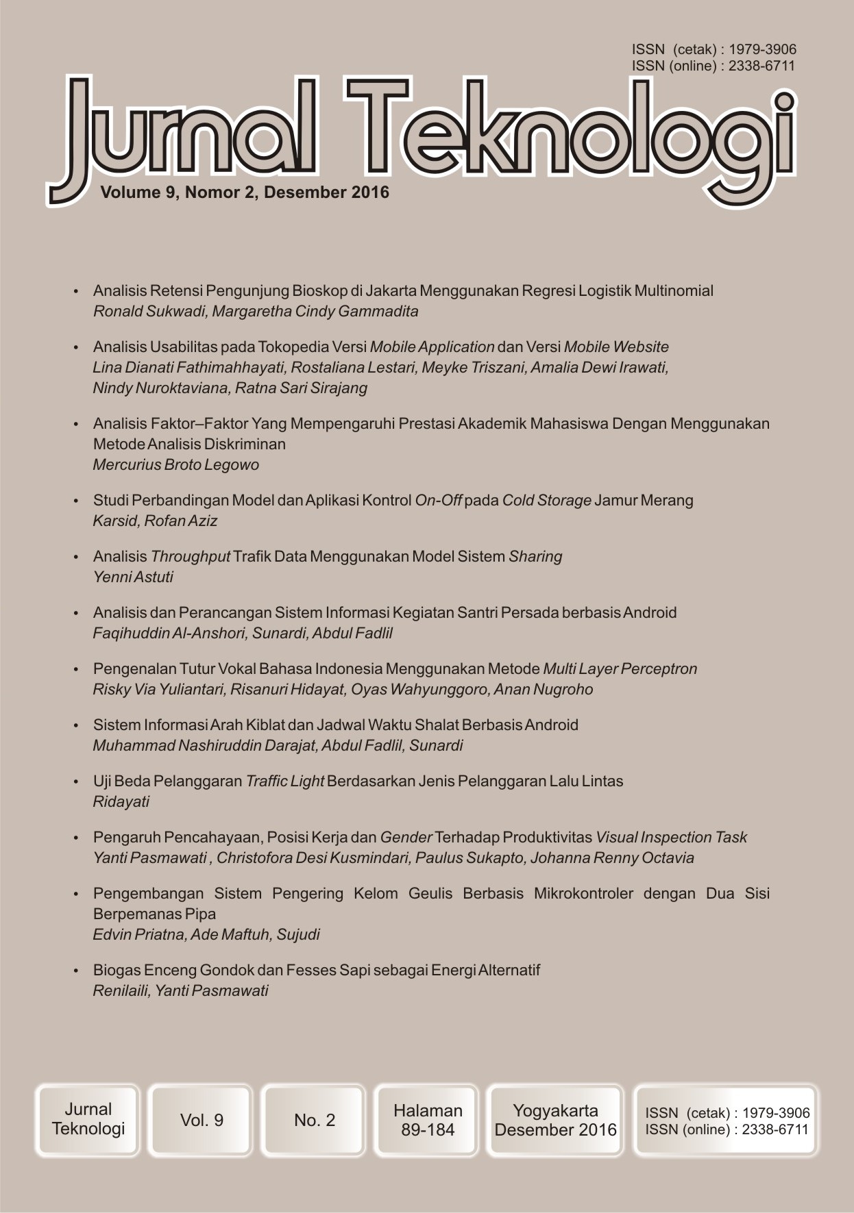 Jurnal Teknologi Volume 9 Nomor 2 Desember 2016